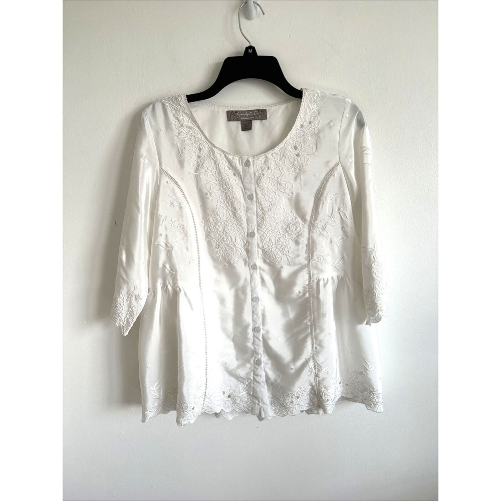 SANDPOINT WHITE FANCY EMBROIDERED TOP DRESSY BLOUSE SP